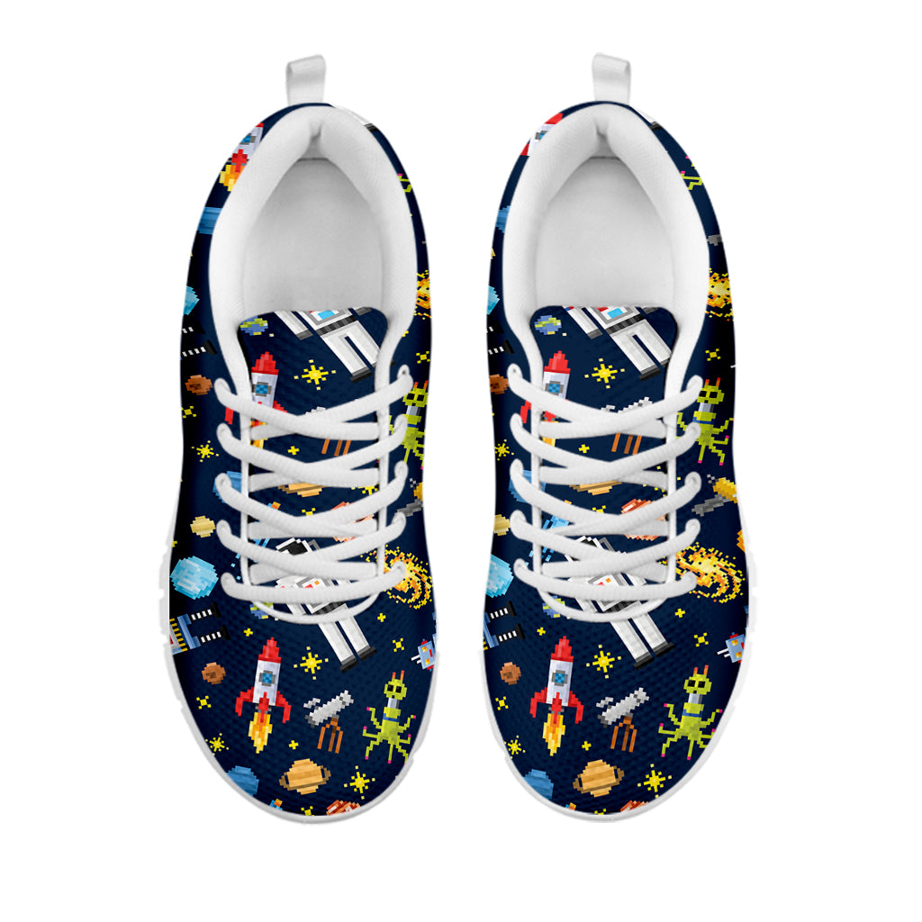 Pixel Space Pattern Print White Sneakers