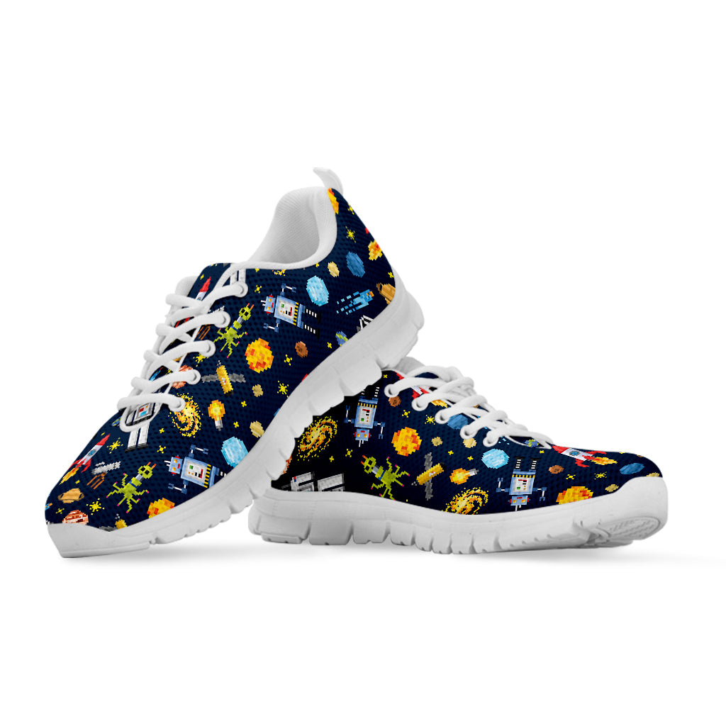 Pixel Space Pattern Print White Sneakers