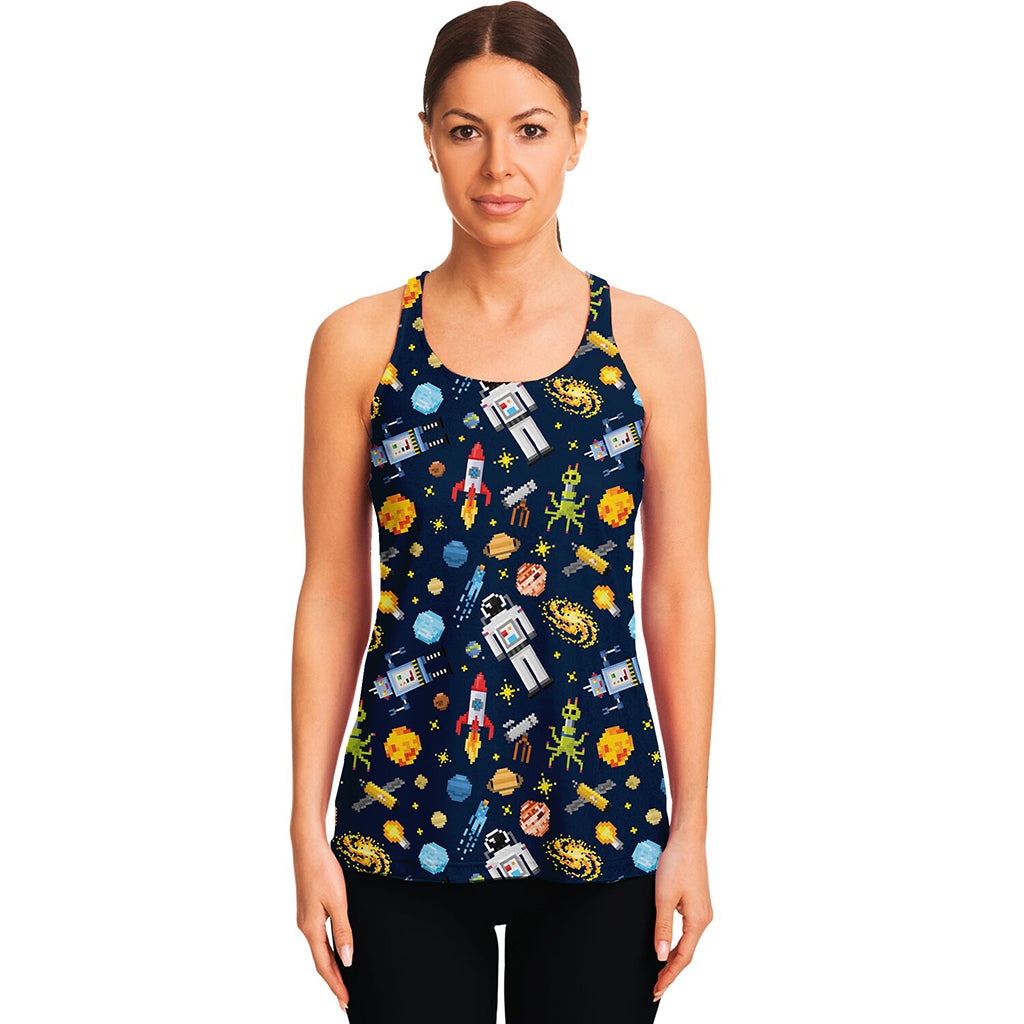 Pixel Space Pattern Print Women's Racerback Tank Top