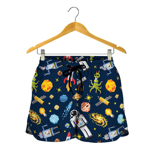 Pixel Space Pattern Print Women's Shorts