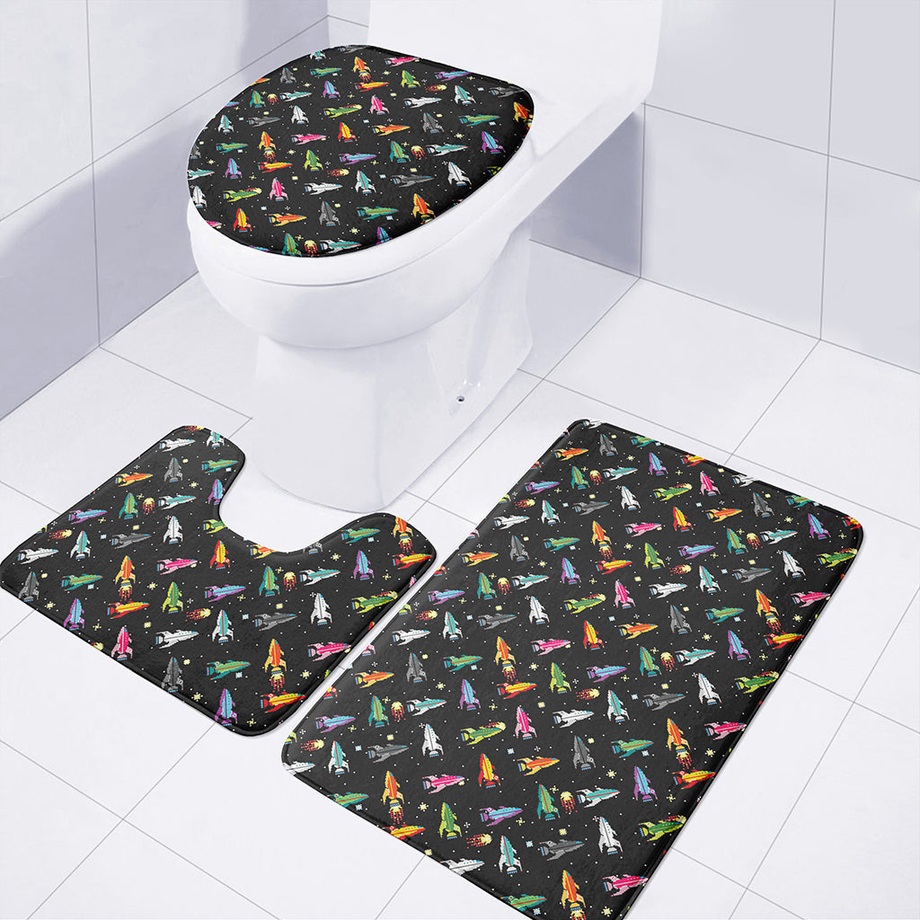 Pixel Spaceships Pattern Print 3 Piece Bath Mat Set