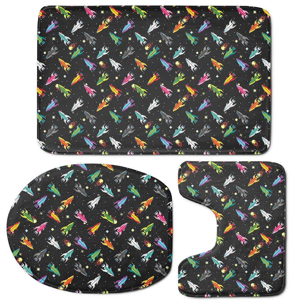 Pixel Spaceships Pattern Print 3 Piece Bath Mat Set
