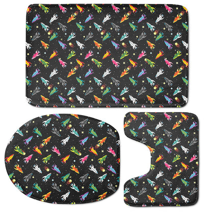 Pixel Spaceships Pattern Print 3 Piece Bath Mat Set