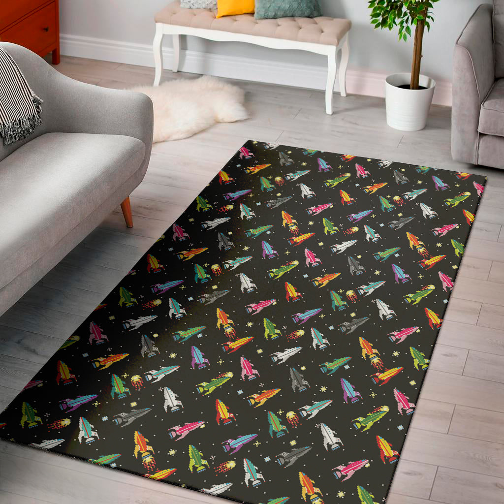Pixel Spaceships Pattern Print Area Rug