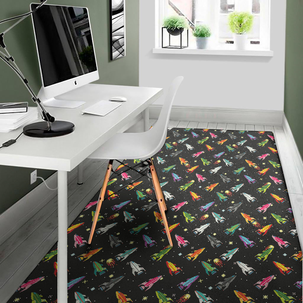 Pixel Spaceships Pattern Print Area Rug
