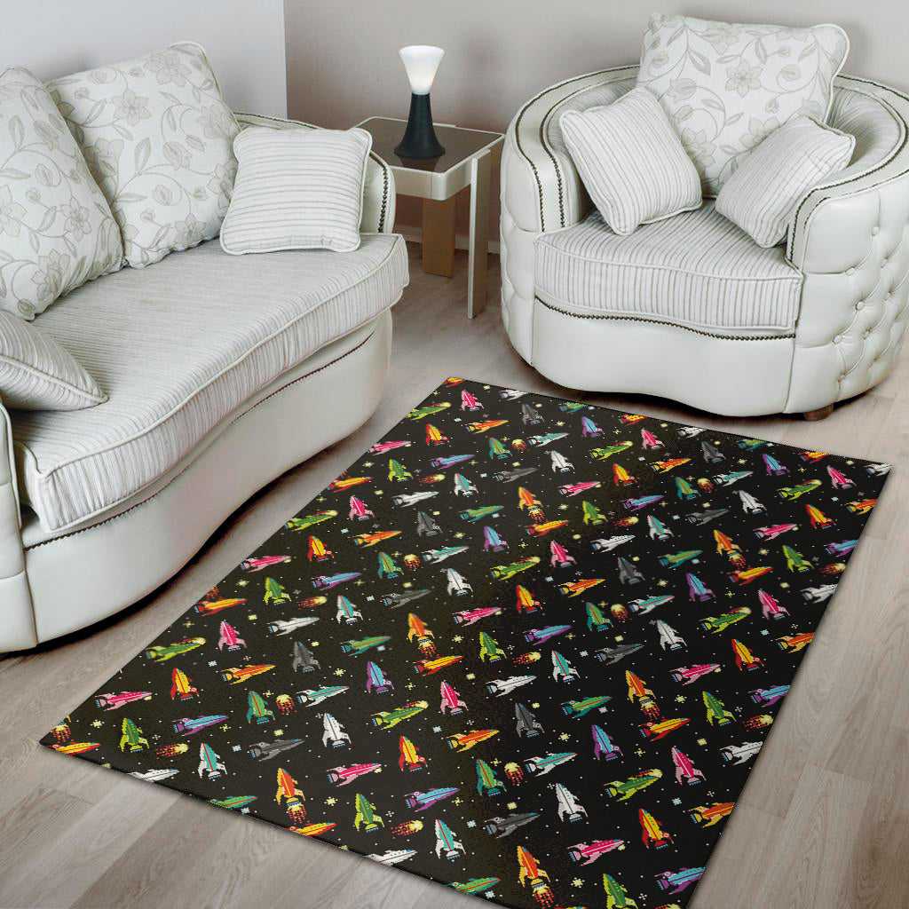 Pixel Spaceships Pattern Print Area Rug