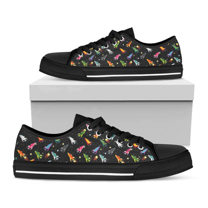 Pixel Spaceships Pattern Print Black Low Top Shoes