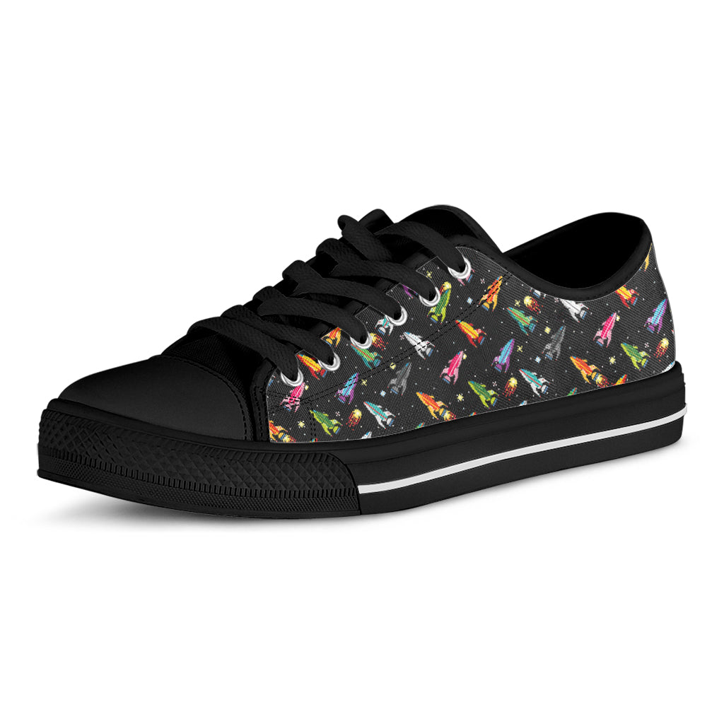 Pixel Spaceships Pattern Print Black Low Top Shoes