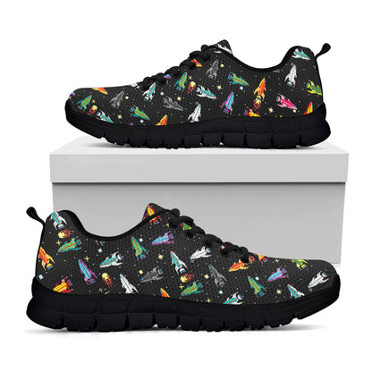 Pixel Spaceships Pattern Print Black Sneakers