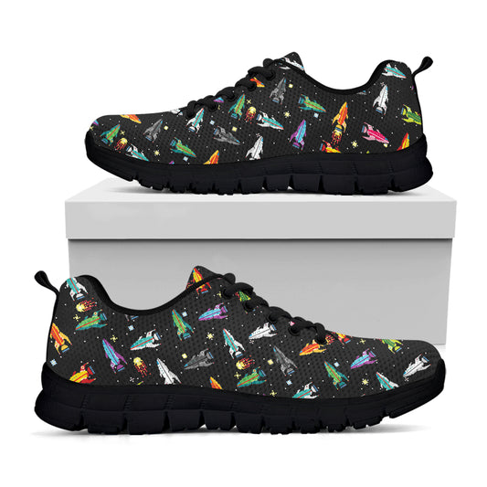 Pixel Spaceships Pattern Print Black Sneakers
