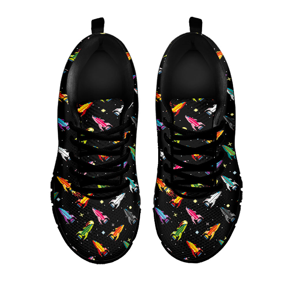 Pixel Spaceships Pattern Print Black Sneakers