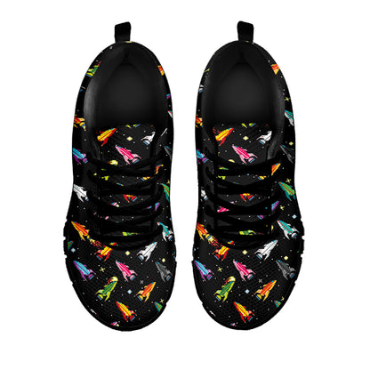 Pixel Spaceships Pattern Print Black Sneakers