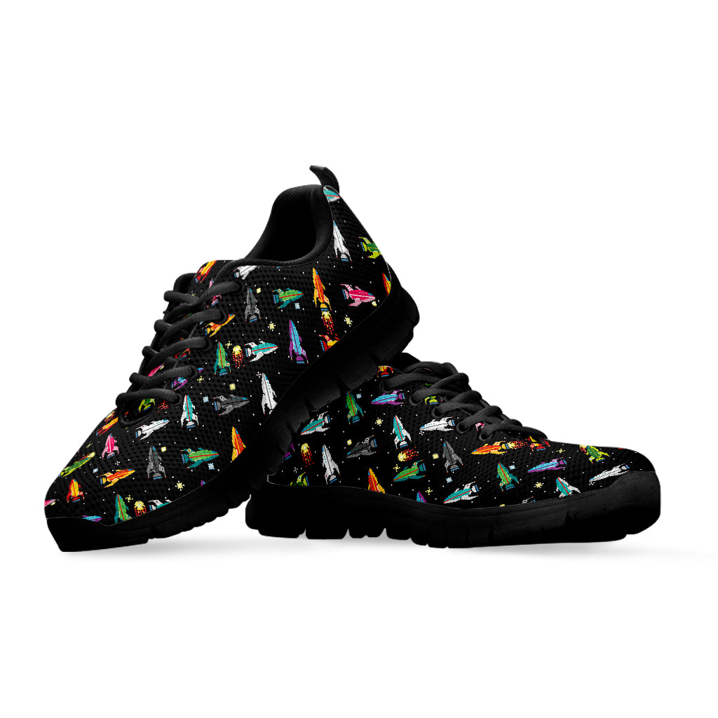 Pixel Spaceships Pattern Print Black Sneakers