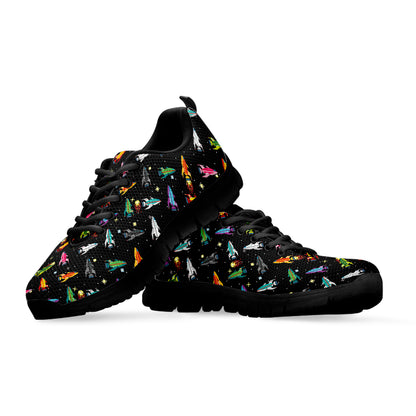 Pixel Spaceships Pattern Print Black Sneakers
