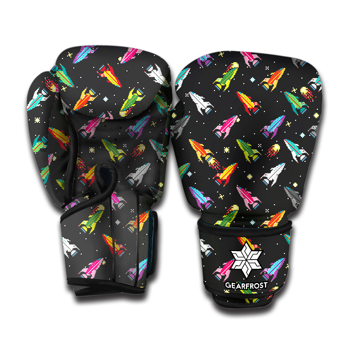 Pixel Spaceships Pattern Print Boxing Gloves