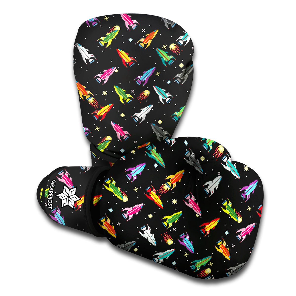 Pixel Spaceships Pattern Print Boxing Gloves