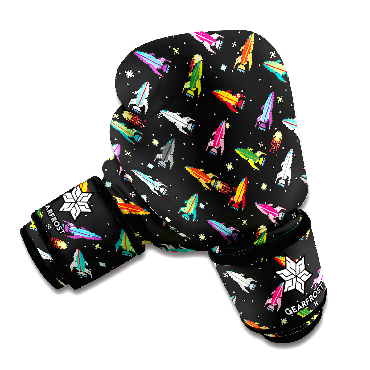 Pixel Spaceships Pattern Print Boxing Gloves