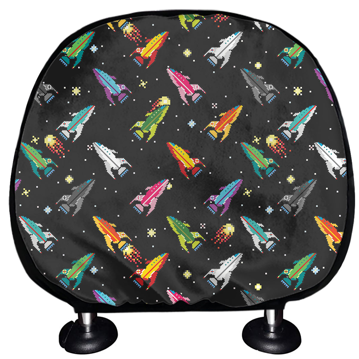 Pixel Spaceships Pattern Print Car Headrest Covers