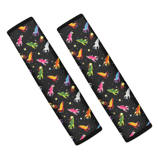 Pixel Spaceships Pattern Print Car Seat Belt Covers