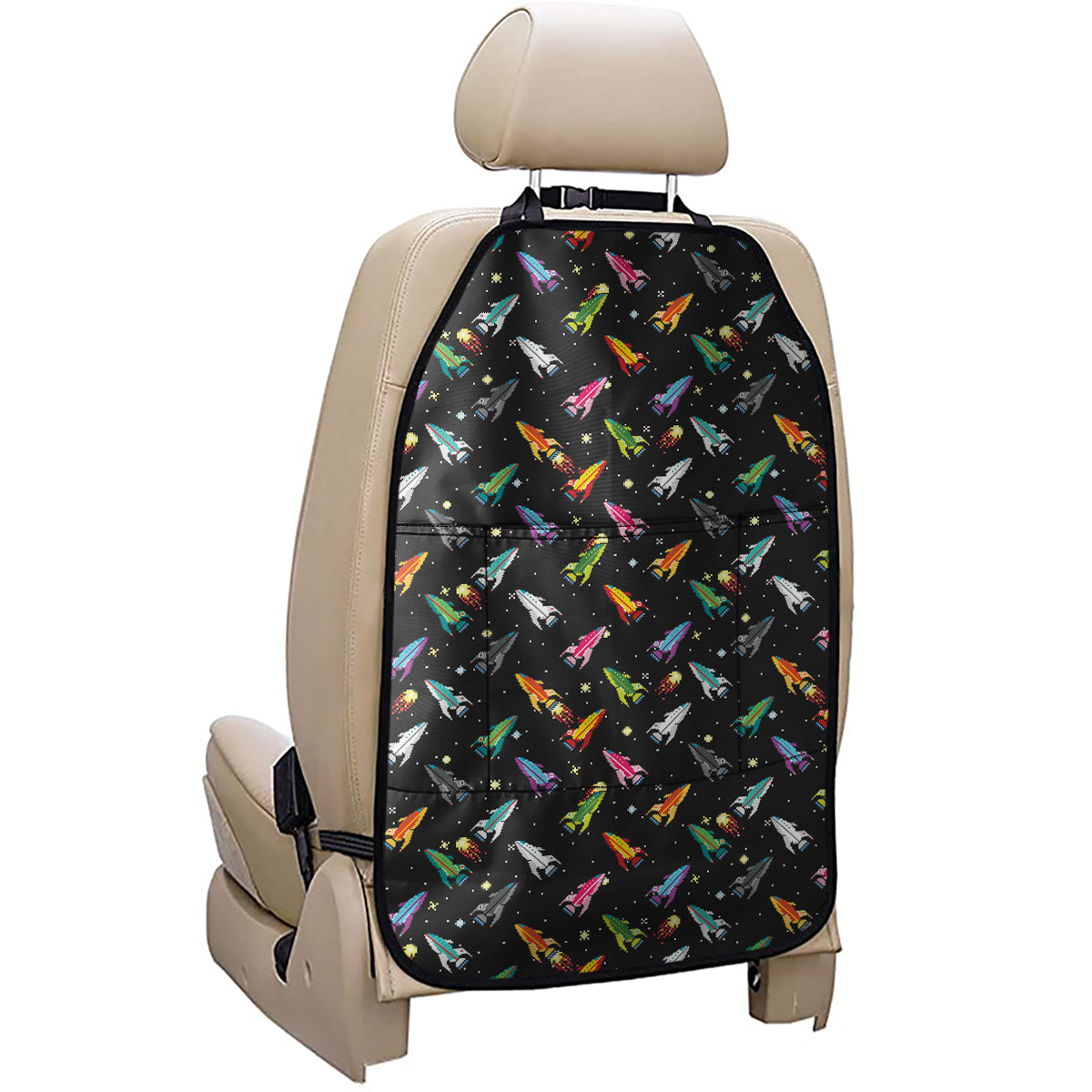 Pixel Spaceships Pattern Print Car Seat Organizers