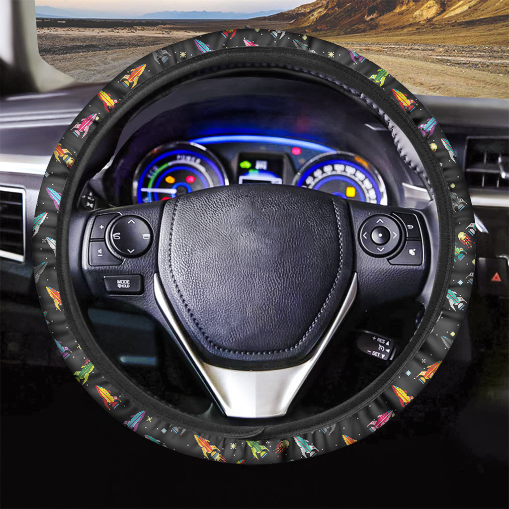 Pixel Spaceships Pattern Print Car Steering Wheel Cover