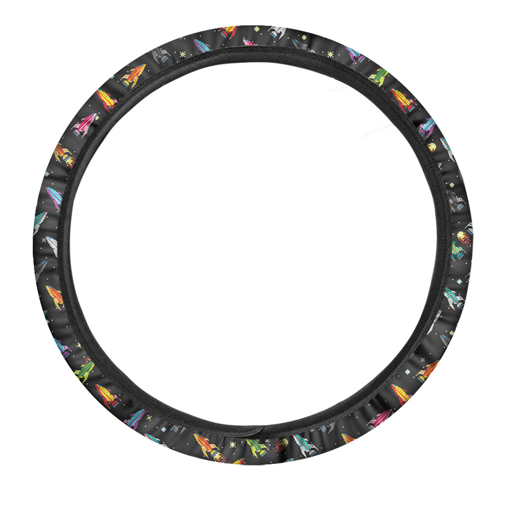 Pixel Spaceships Pattern Print Car Steering Wheel Cover