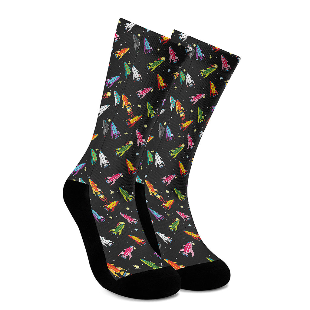 Pixel Spaceships Pattern Print Crew Socks