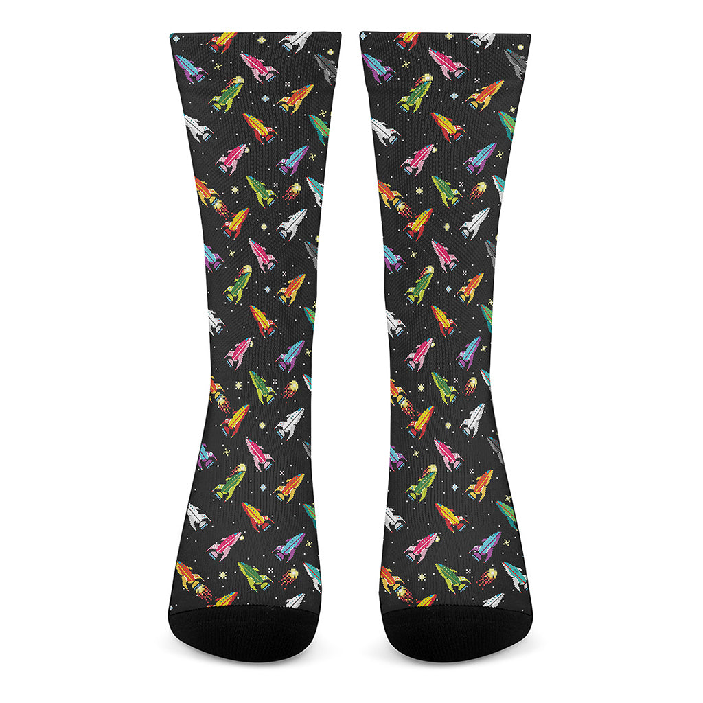 Pixel Spaceships Pattern Print Crew Socks