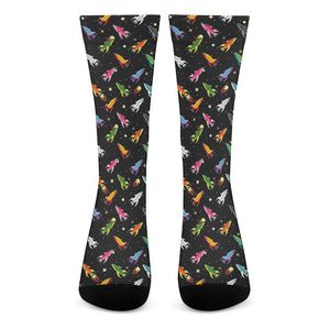 Pixel Spaceships Pattern Print Crew Socks