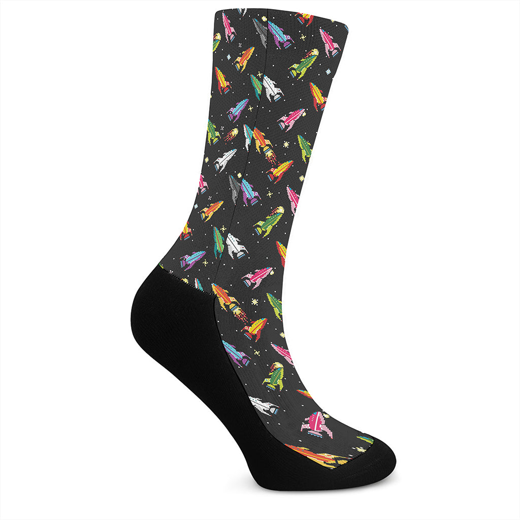 Pixel Spaceships Pattern Print Crew Socks