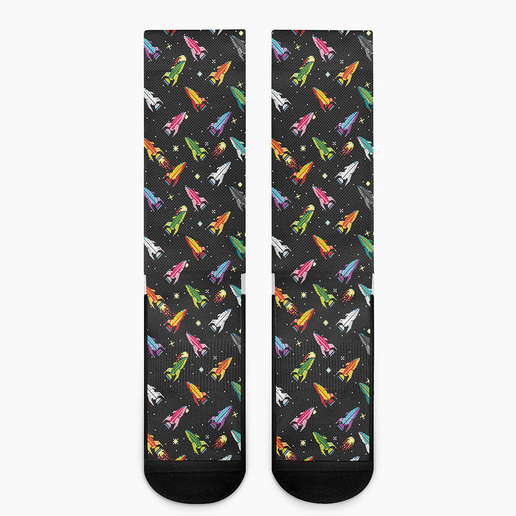 Pixel Spaceships Pattern Print Crew Socks