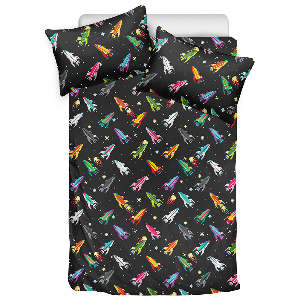 Pixel Spaceships Pattern Print Duvet Cover Bedding Set
