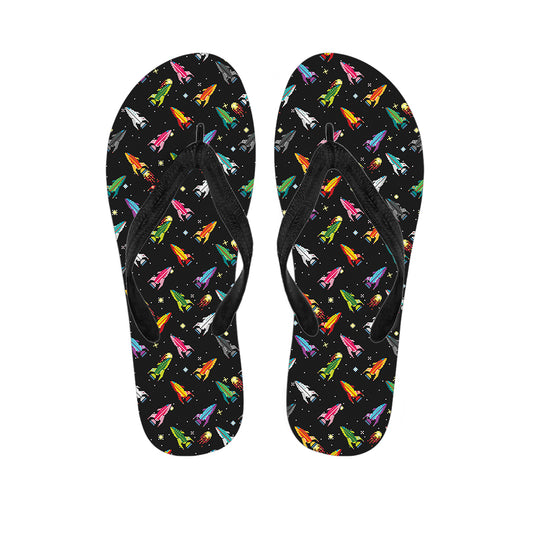 Pixel Spaceships Pattern Print Flip Flops