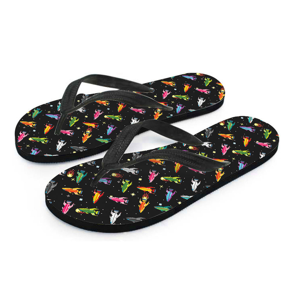 Pixel Spaceships Pattern Print Flip Flops