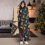 Pixel Spaceships Pattern Print Hooded Blanket