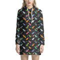 Pixel Spaceships Pattern Print Pullover Hoodie Dress