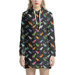 Pixel Spaceships Pattern Print Hoodie Dress