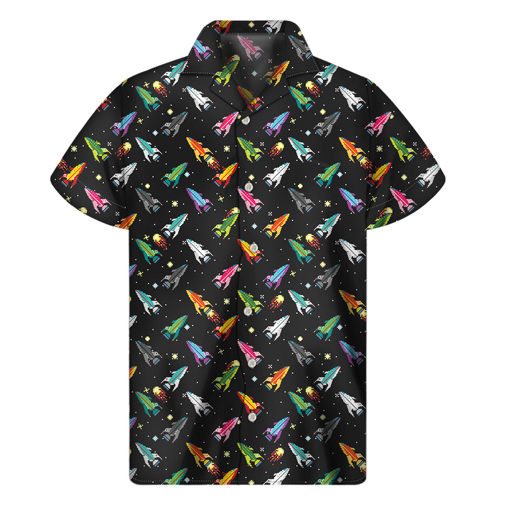 Pixel Spaceships Pattern Print Men's Short Sleeve Shirt