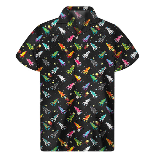 Pixel Spaceships Pattern Print Men's Short Sleeve Shirt