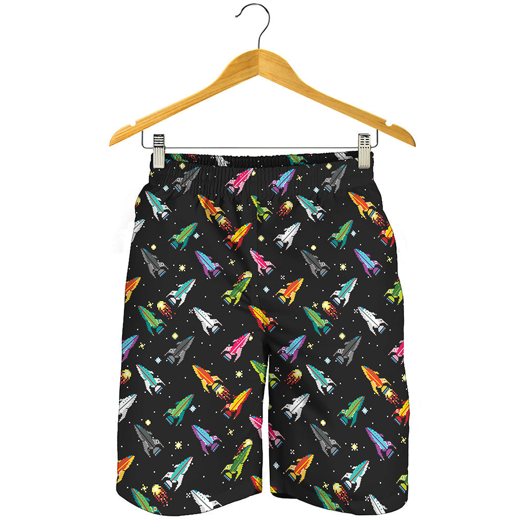 Pixel Spaceships Pattern Print Men's Shorts