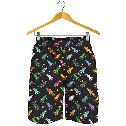 Pixel Spaceships Pattern Print Men's Shorts