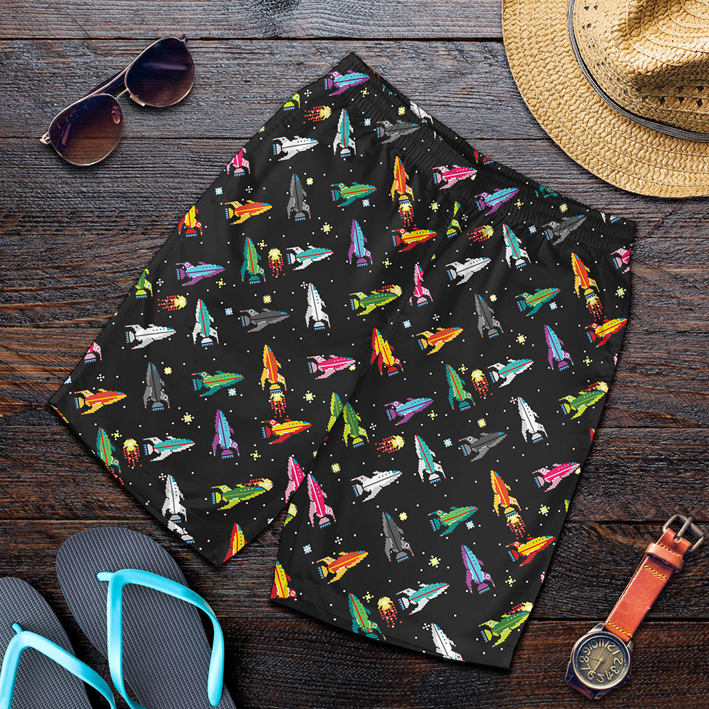 Pixel Spaceships Pattern Print Men's Shorts