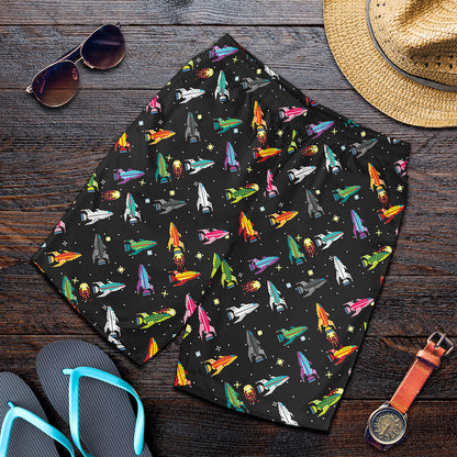 Pixel Spaceships Pattern Print Men's Shorts