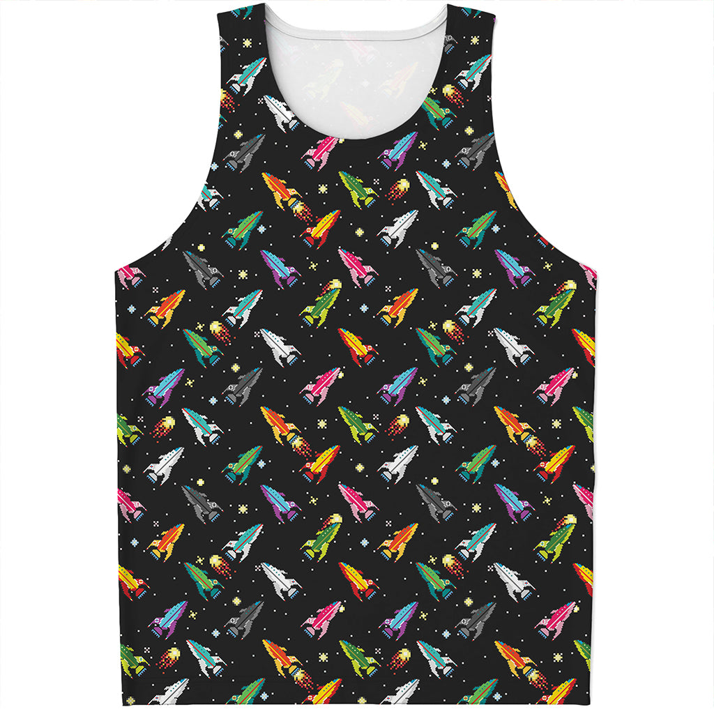 Pixel Spaceships Pattern Print Men's Tank Top
