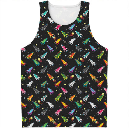 Pixel Spaceships Pattern Print Men's Tank Top