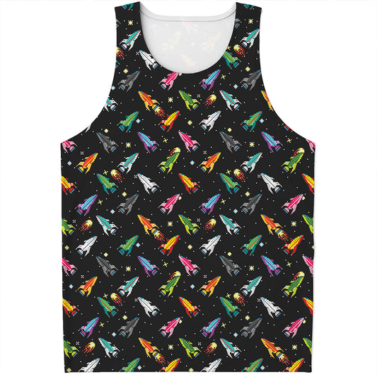 Pixel Spaceships Pattern Print Men's Tank Top