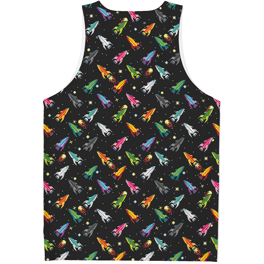 Pixel Spaceships Pattern Print Men's Tank Top