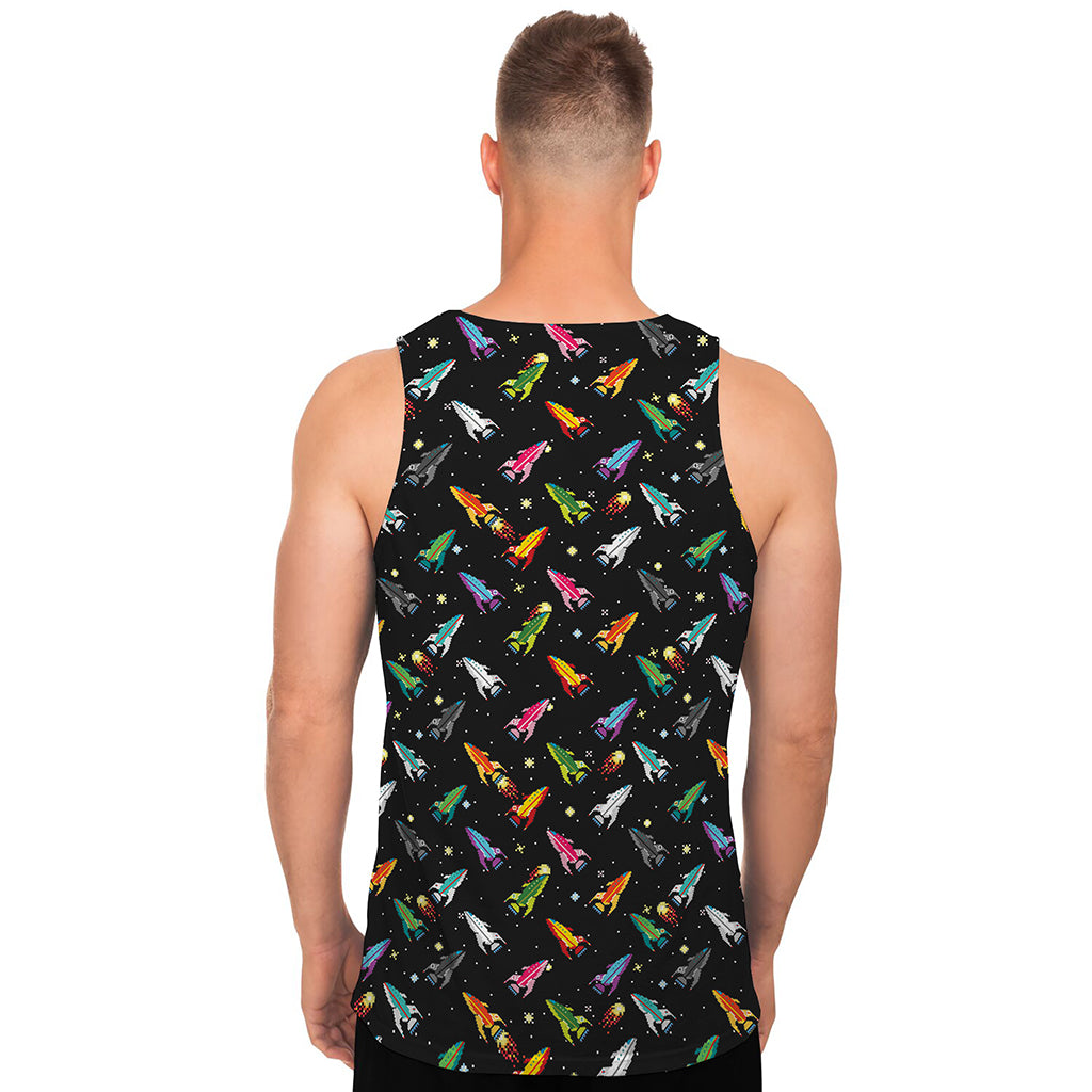Pixel Spaceships Pattern Print Men's Tank Top