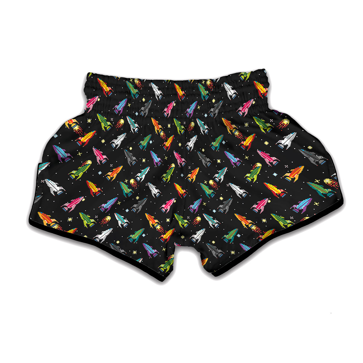 Pixel Spaceships Pattern Print Muay Thai Boxing Shorts