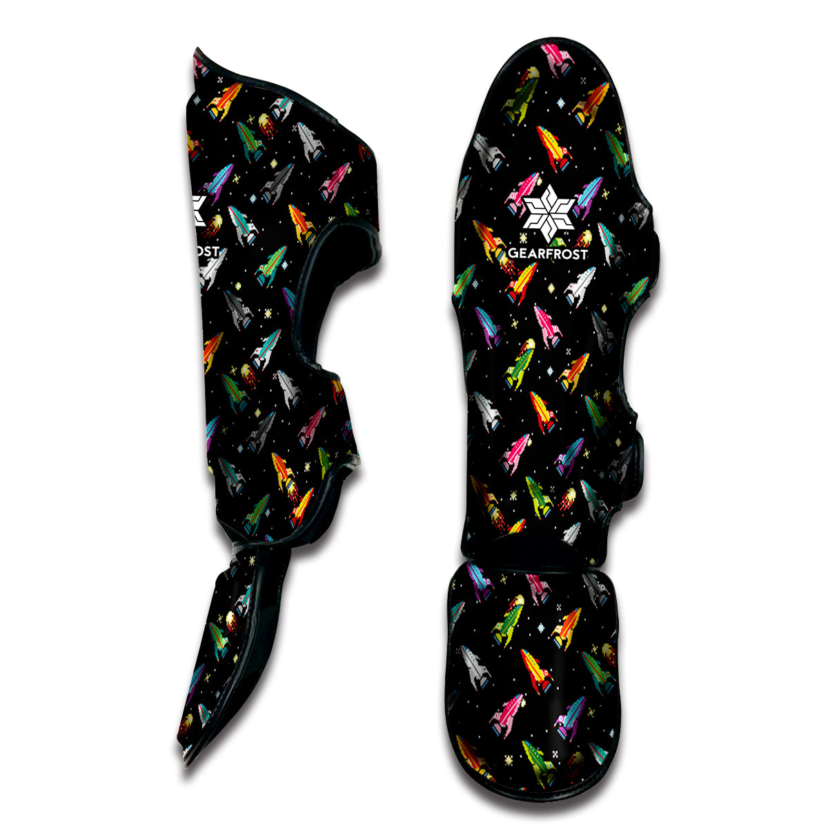 Pixel Spaceships Pattern Print Muay Thai Shin Guard